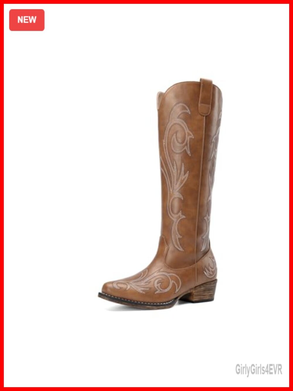 Women's Cowboy Knee High Western Boots Faux Leather Embroidery Zip Block Heel